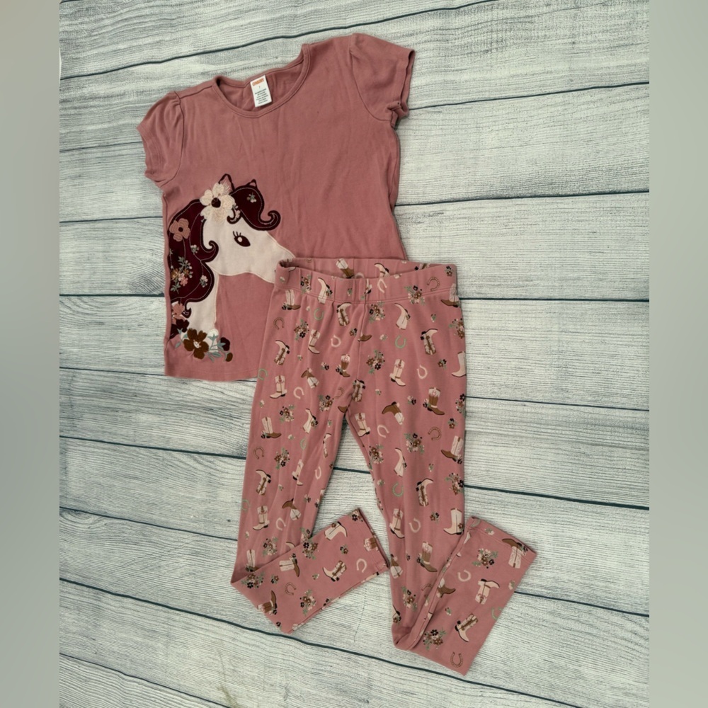 Gymboree Pink Pajama Set with Ruffled Top and Floral Bottoms/girls size 7
